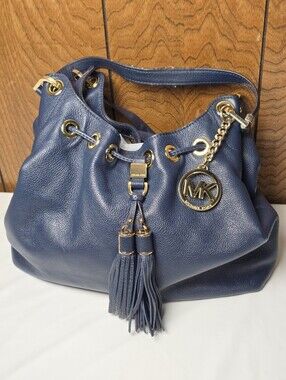 Michael Kors Navy Leather Tassel Shoulder Bag
